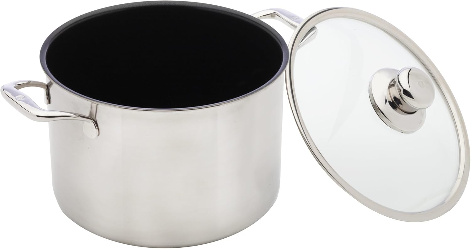 Swiss Diamond 9.5" 7.9Qt Stock Pot Nonstick Clad Induction Stock Pot Includes Lid Stainless Steel Base Dishwasher and Oven Safe