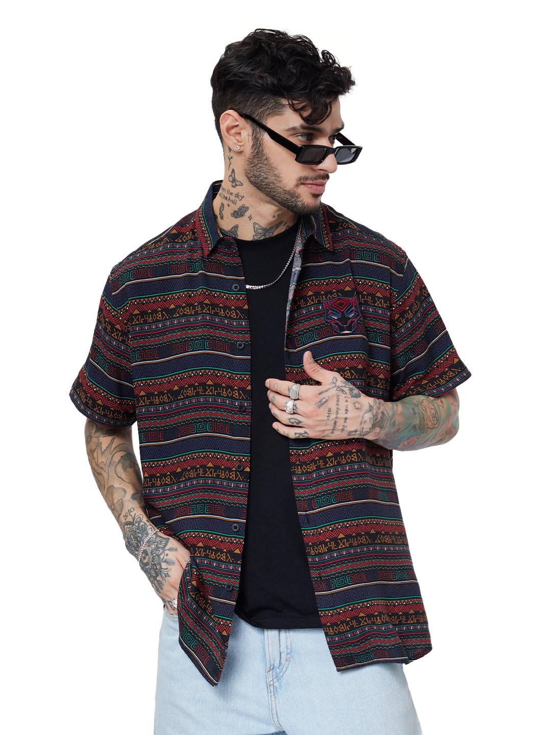 The Souled StoreBlack Panther: Tribal Pattern Mens Regular Fit Graphic Printed Half Sleeve Cotton Multicolored Holiday Shirts