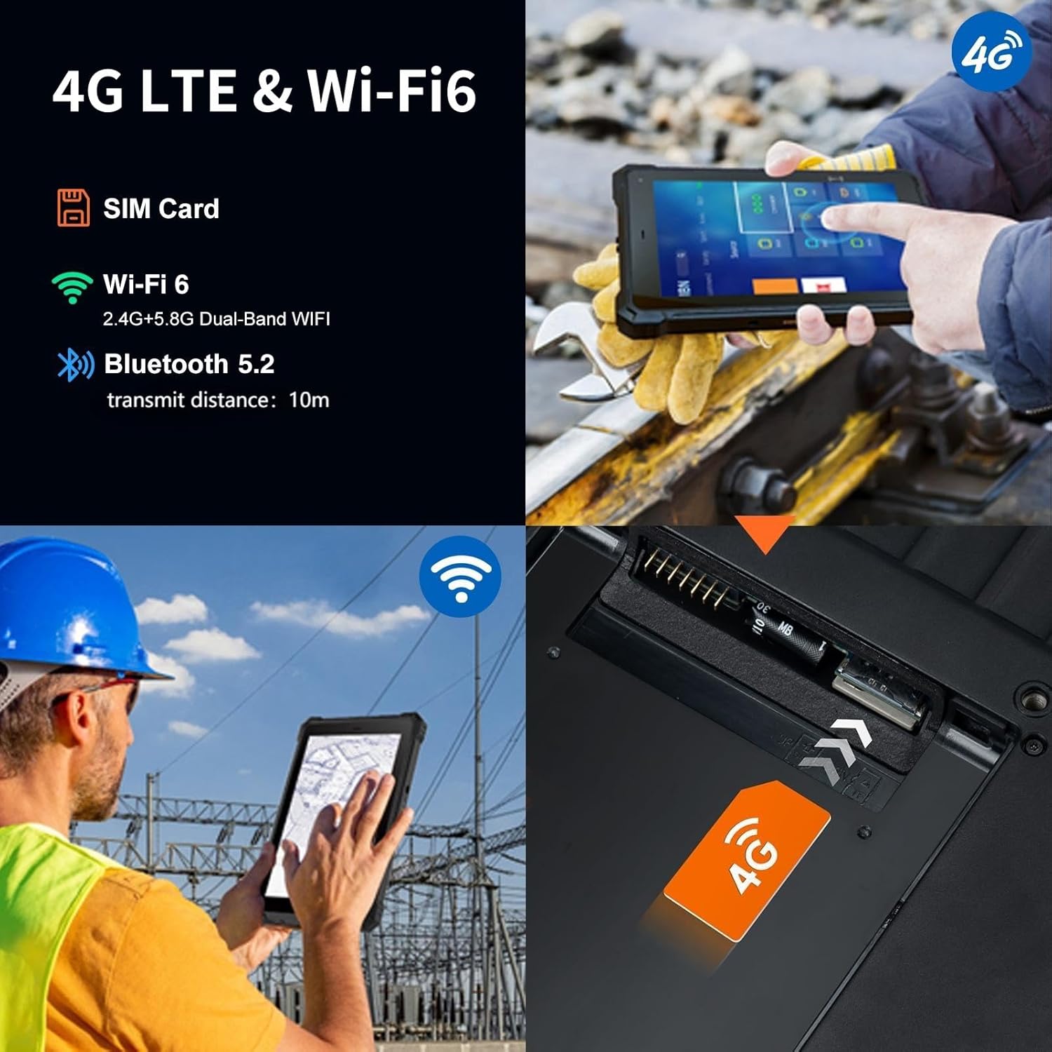 CENAVA W80N Rugged Tablet showing SIM card slot and 4G LTE connectivity