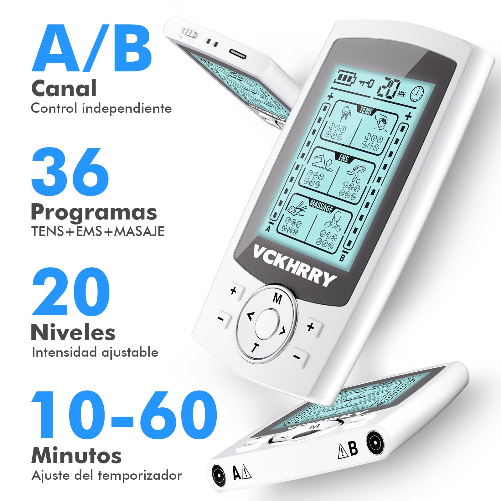 Electroestimulador Muscular 3 en 1 TENS EMS Masaje Electrodos con 36 Programas 2 Canales 10 Electrodos TENS 20 Niveles de Intensidad para Muscular Relajación - 4