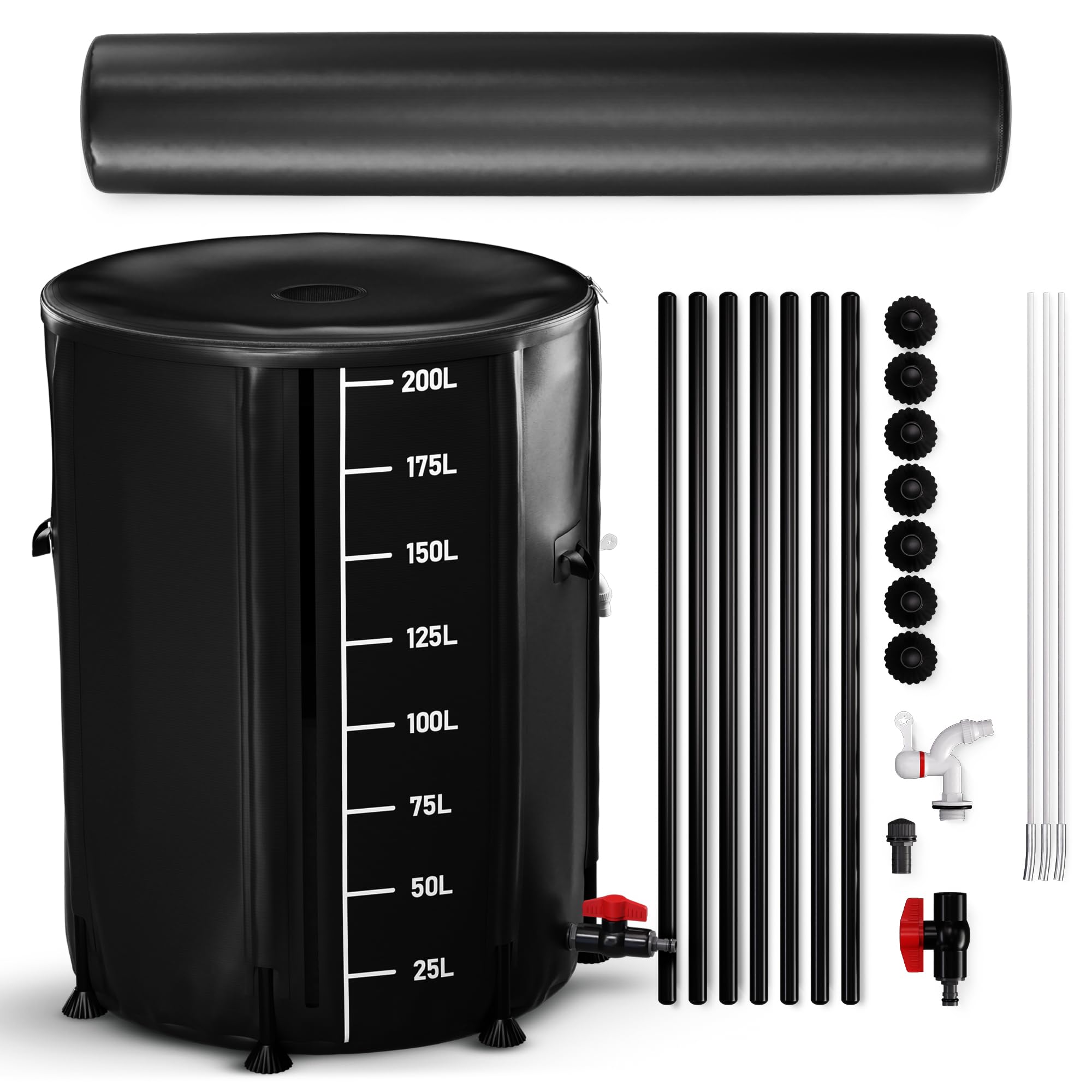 Tonel plegable de 200L – barril de lluvia / barril de agua pluvial / depósito de agua plegable – barril de agua estable – resistente a la intemperie – con indicador de nivel y sistema Air