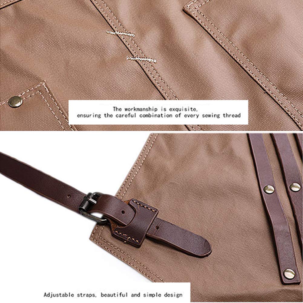 Durable Canvas Work Apron, Multifunction Tool Aprons with Pockets, Canvas Apron Work Wear for Barista Bartender Chef Catering Florist Carpenter Tattoo Artist Painter Gardener,Military green