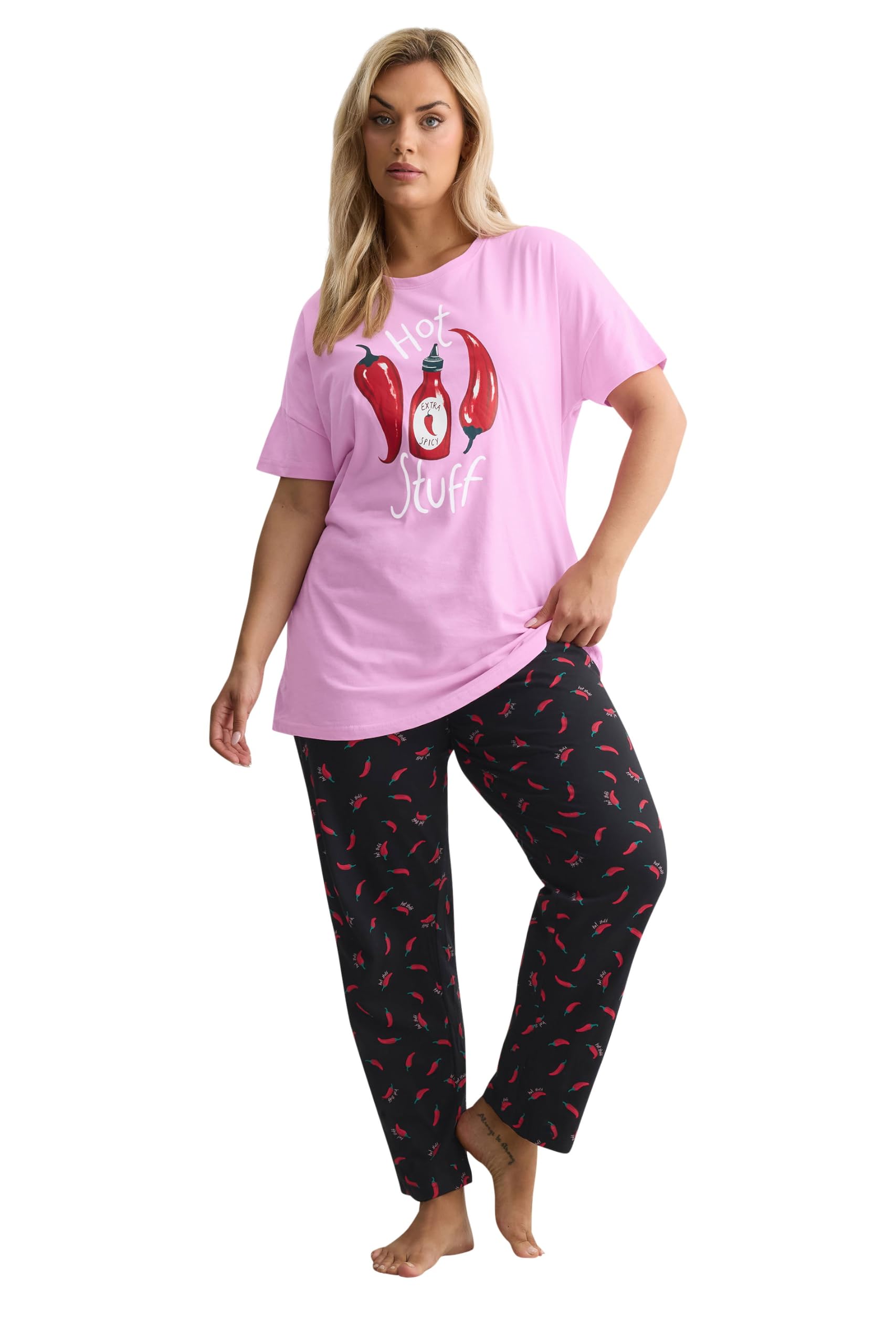 Yours Women's 'Hot Stuff' Wide Leg Pyjama Set | Size: 30-32
