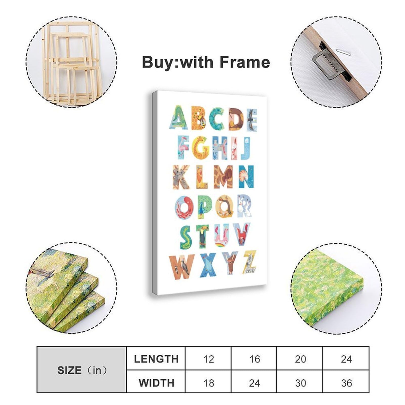 Poster éducatif sur toile pour la maternelle - Décoration murale pour salon, chambre à coucher - 30,5 x 45,7 cm (L x l)
