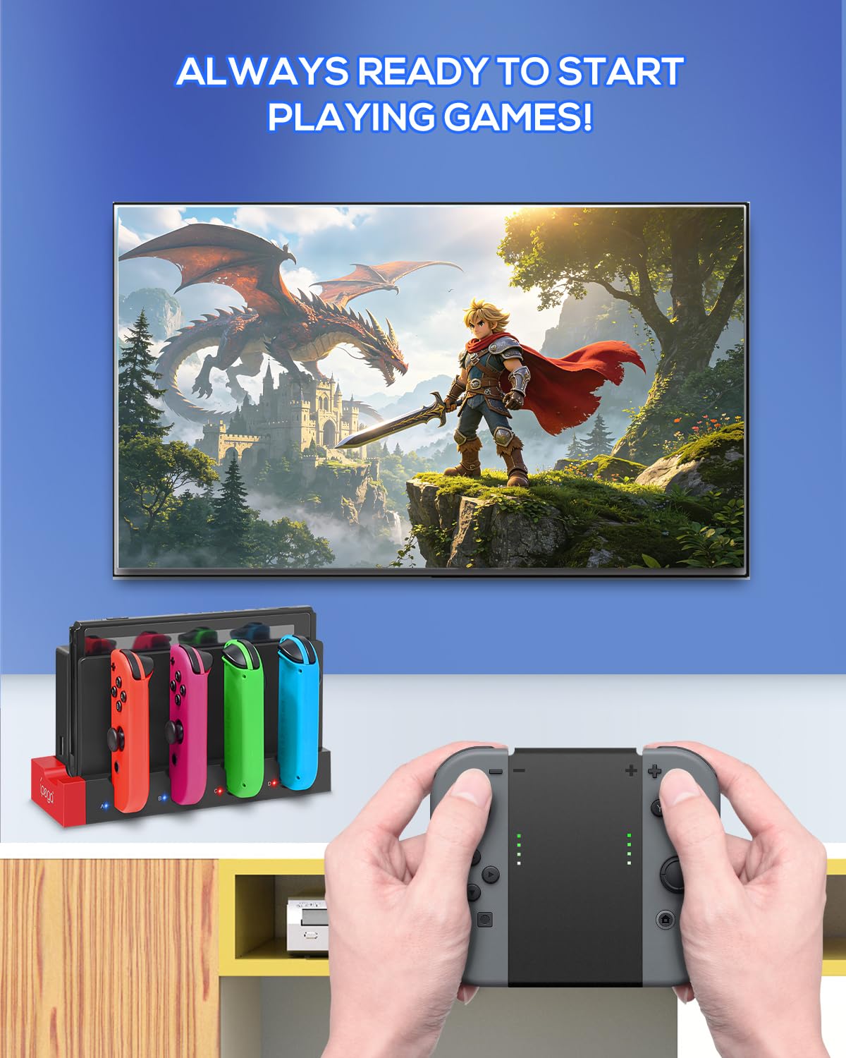 Stazione di Ricarica per Nintendo Switch, Caricatore del controller per Switch Multifunzionale Caricatore