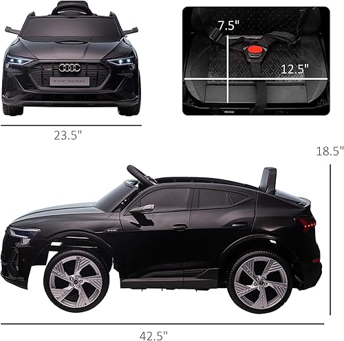 Miniatura 7 de Aosom Audi E-tron - Auto eléctrico para niños de 12 V, juguete a batería con control remoto para padres, sistema de suspensión, ruedas auxiliares,