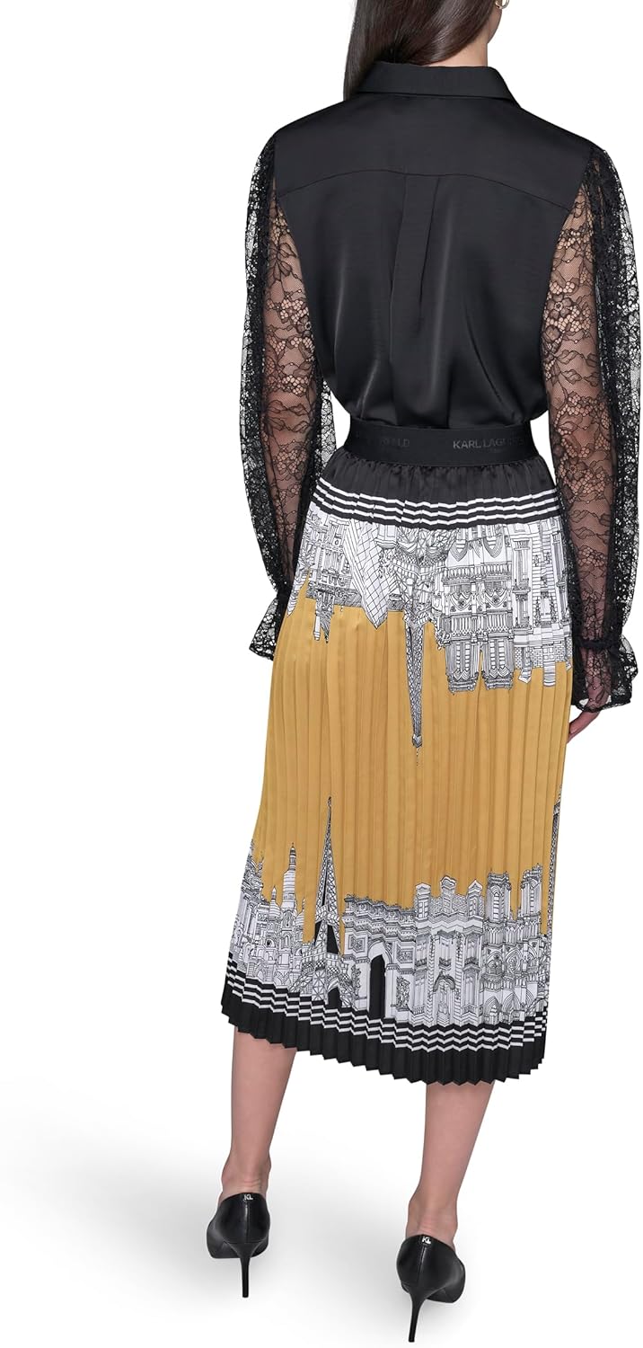 Karl Lagerfeld Womens Long Lace Sleeves Everyday Essential Button Down - Image 4