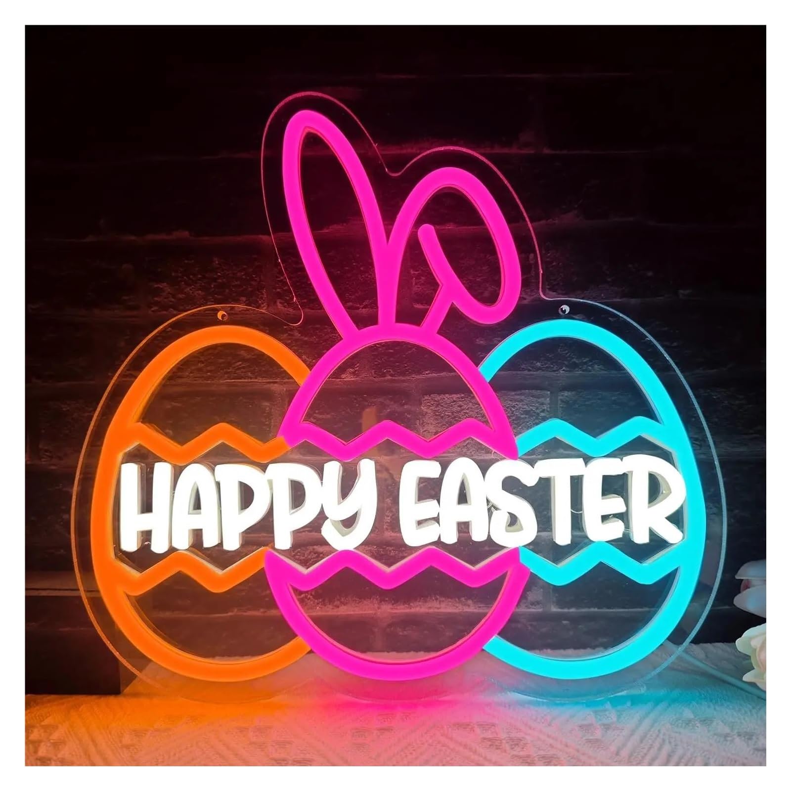 LEMST Sign Lamp Happy Easter Neon Sign Light for Party Easter Festival Living Room Bedroom Decor Dimmable USB Powered Lamp 31cmx29cm