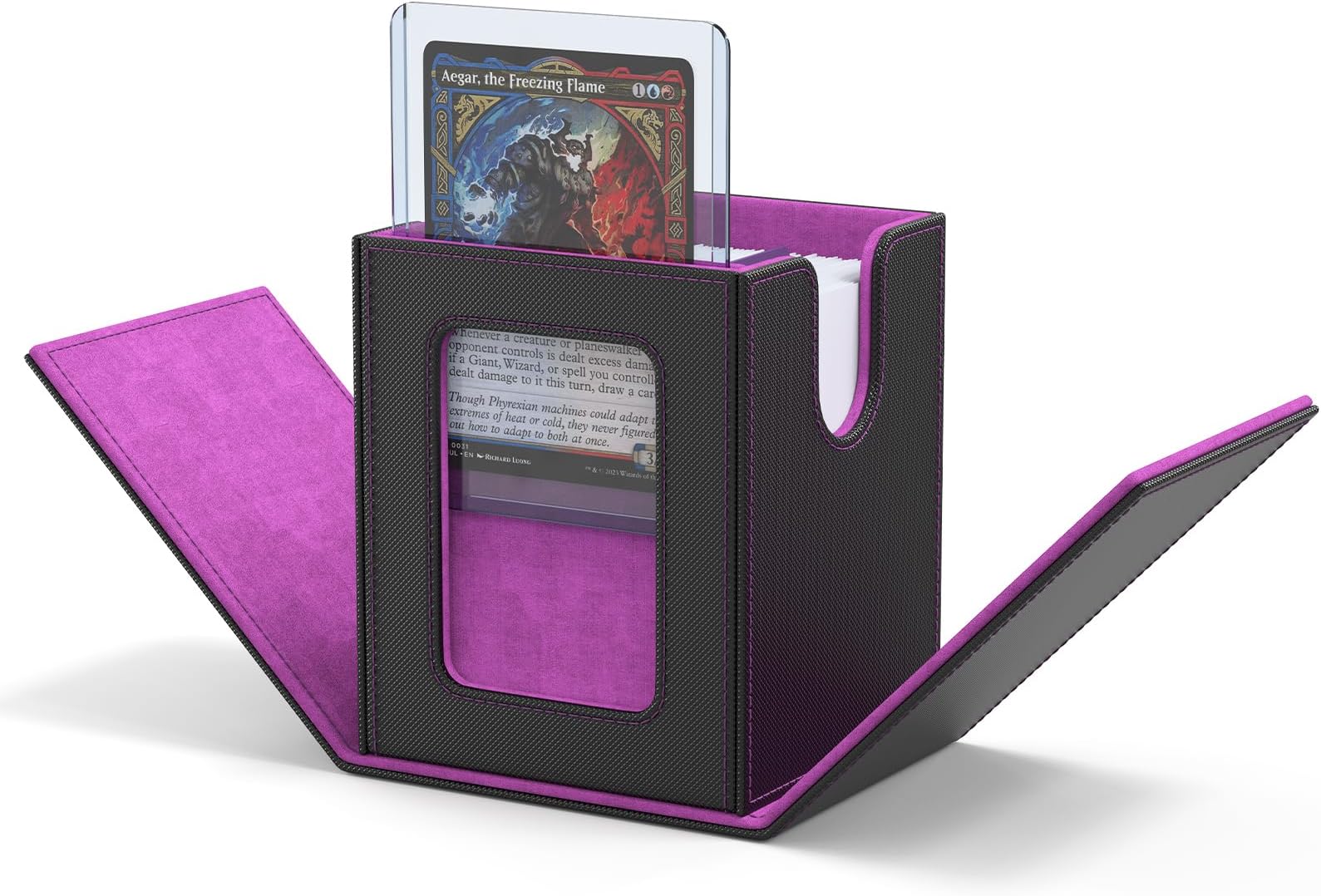 ZLCA MTG Deck Box with Commander Window Display, Trading Card Storage Box Holds 100 Double-Sleeved Cards Suitable for TCG/CCG/PTCG/EDH/Magic/Sport Cards (Black&Purple)