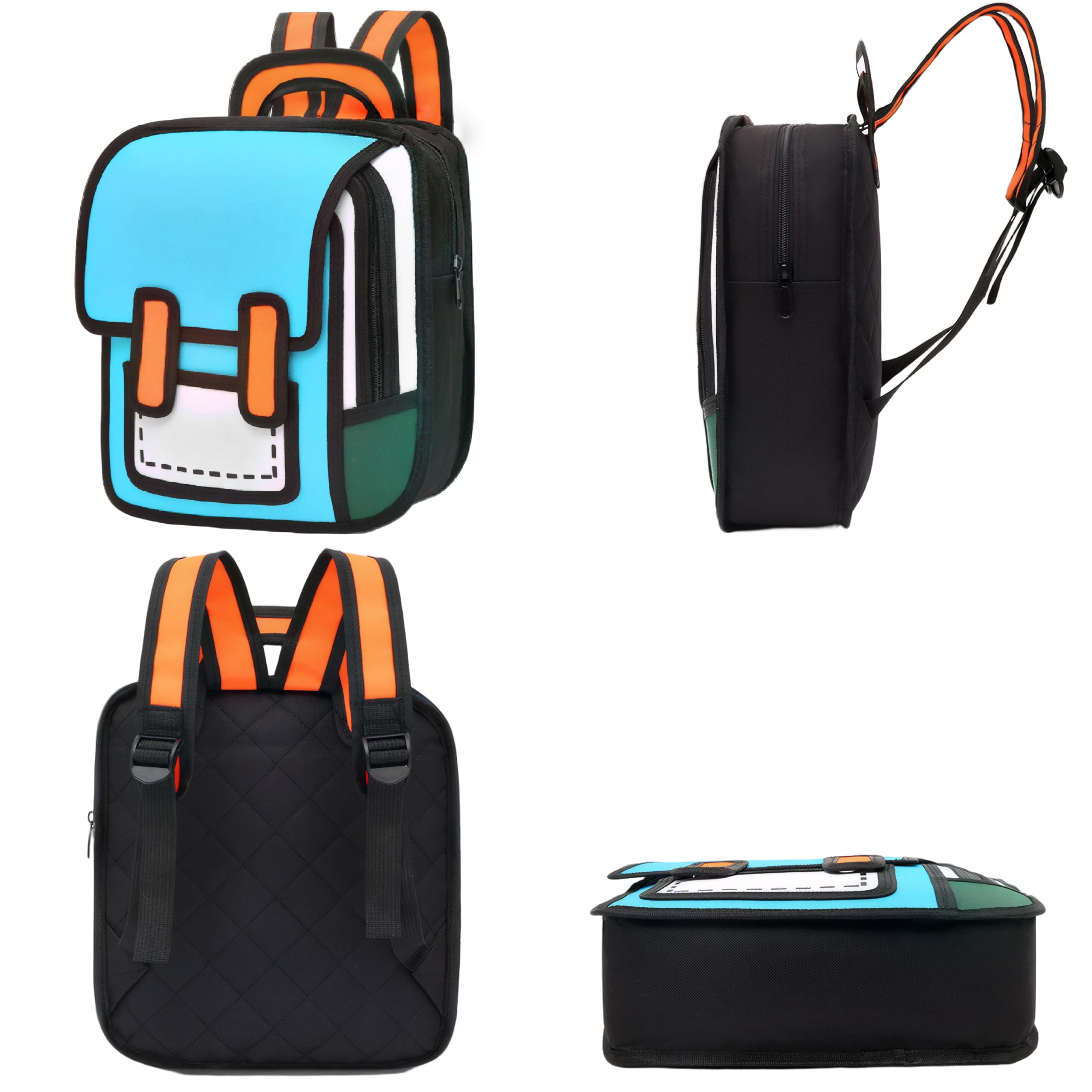 Lifelix Kids Kawaii Backpack for Boys Girls Cute Toddler 2D Cartoon Comic Paper Jump Bookbag Fun Weird School Schoolbag, Blue, Mini, Kawaii 4