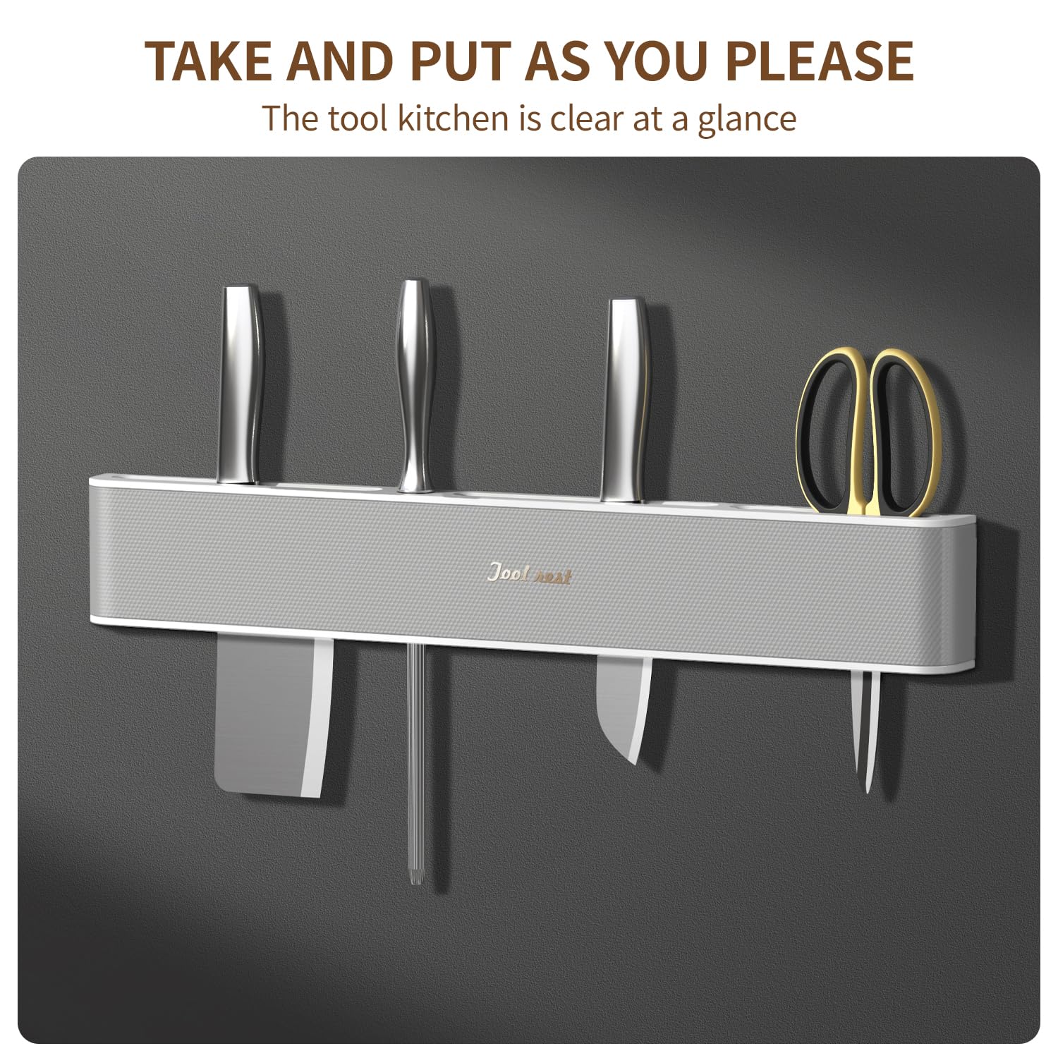 Upgraded Wall-Mounted Knife Holder Organizer - No Drilling Premium Material Kitchen Storage for Utensils, Spices & Towels, Space-Saving Design for Home & Office - Black & White