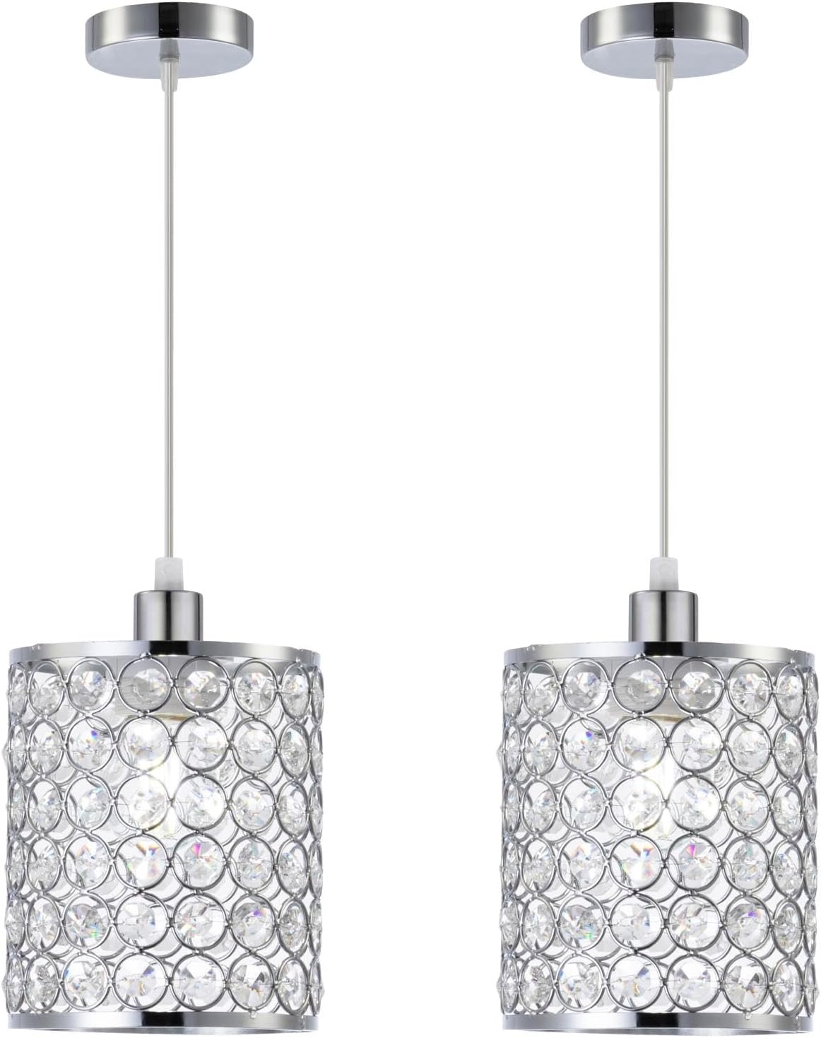 2 Pack Modern Chrome Crystal Pendant Lighting, Adjustable Pendant Light Fixture for Kitchen Island Dinning Room Bedroom Silver