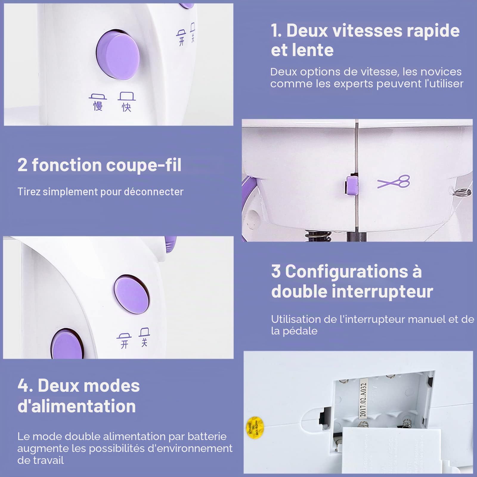 202A Mini Machine à Coudre éLectronique, Mini Machine à Coudre Portable Avec 99 Accessoires De Couture Et Table D'Extension Pour VêTements, Rideaux, Artisanat (Violet)