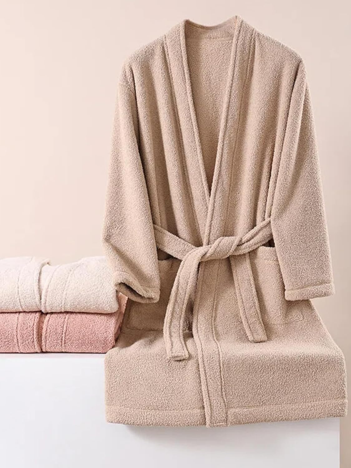 Women's Soft Sherpa Bathrobe Cozy Plush Mid-Calf Robe for Spa Swim After Pool Lounging at Home