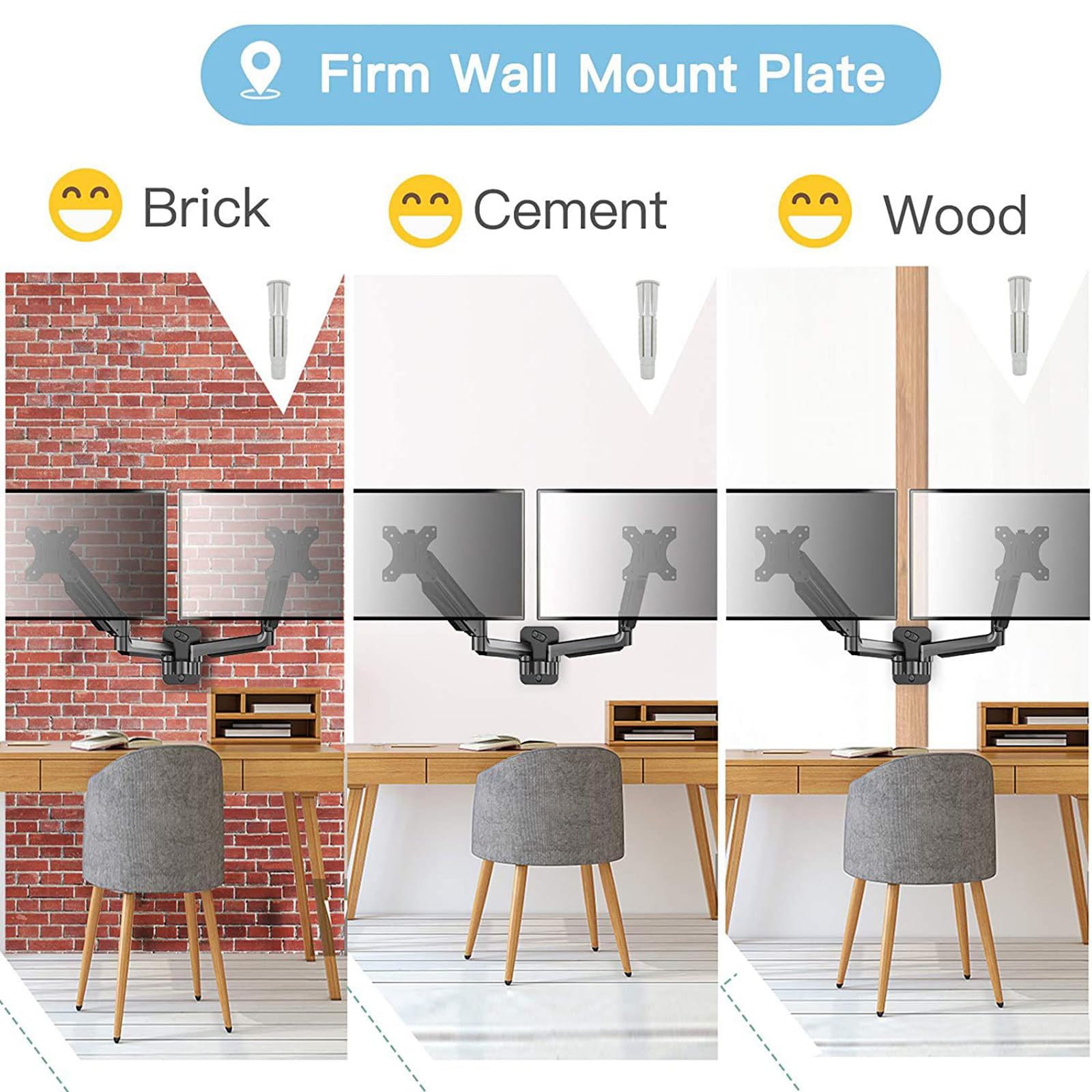 Soporte De Pared Para Dos Monitores, Con Brazos Ajustables, Para Monitores De 17-27″ (Capacidad De Carga De 17,6lb Por Brazo), VESA 75/100mm, Para Oficinas En Casa Y Configuraciones De Juegos