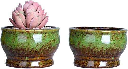 Miniatura 4 de Maceteros de cerámica para suculentas de 4.3pulgadas con drenaje, tamaño pequeño, para flores, plantas de interior y cactus, paquete de 5 unidades