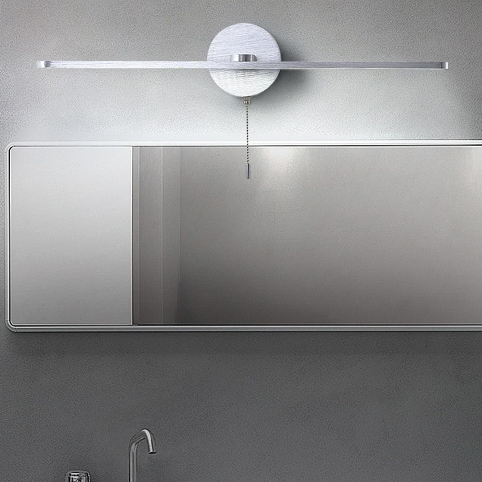 LED Spiegelleuchte Bad Wandlampen mit Zugschalter Modern Aluminium Wandbeleuchtung Nachttischleuchten Bilderleuchte Wandleuchten Schminktisch Wohnzimmer Badschrank (Silbernes Neutrales Licht,60cm)