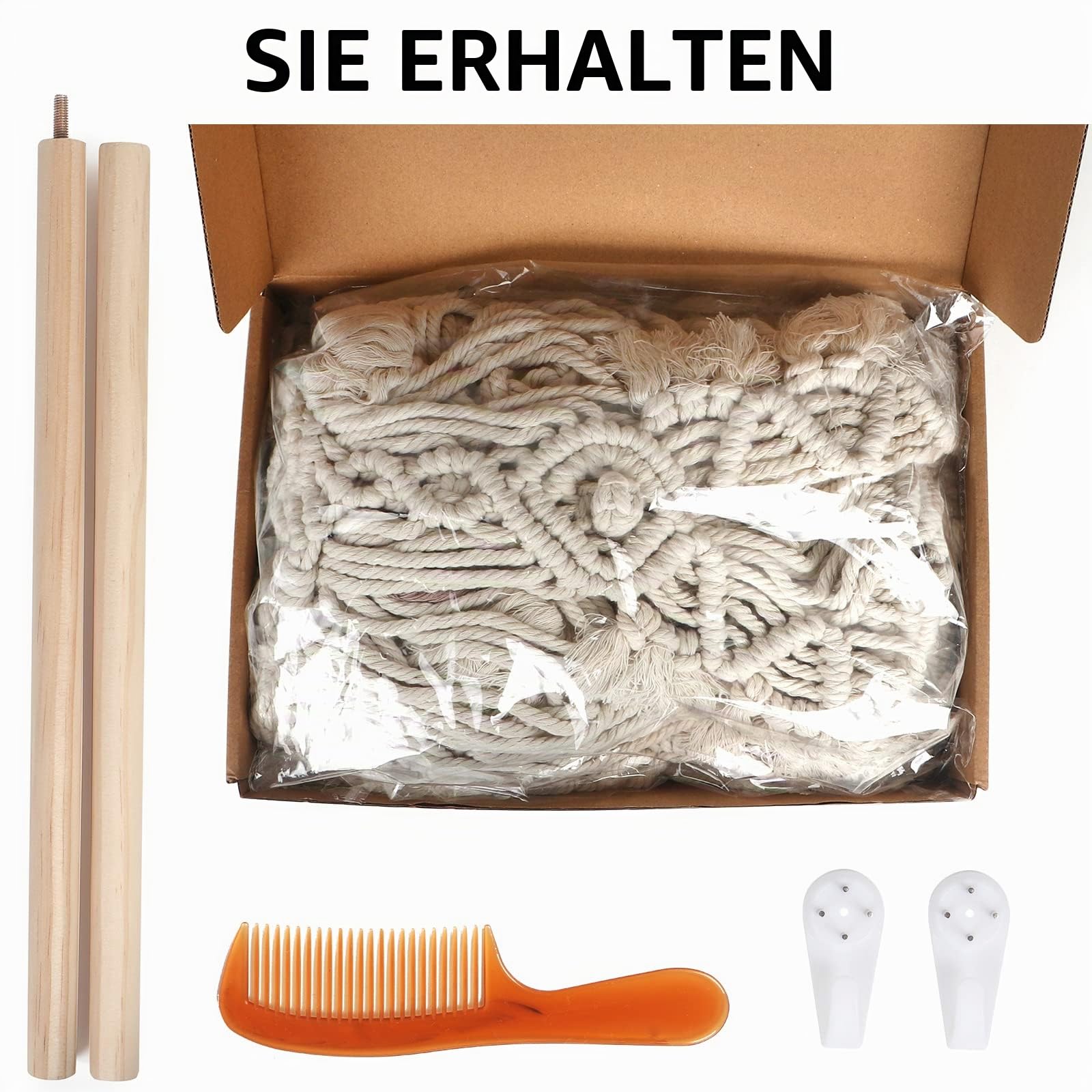 lokeisna Makramee-Wandbehang, gewebter Wandteppich, Beige und Altrose, handgefertigt, Makramee-Wanddekoration, Galerie und Kinderzimmer, Größe 95 cm L x 70 cm B