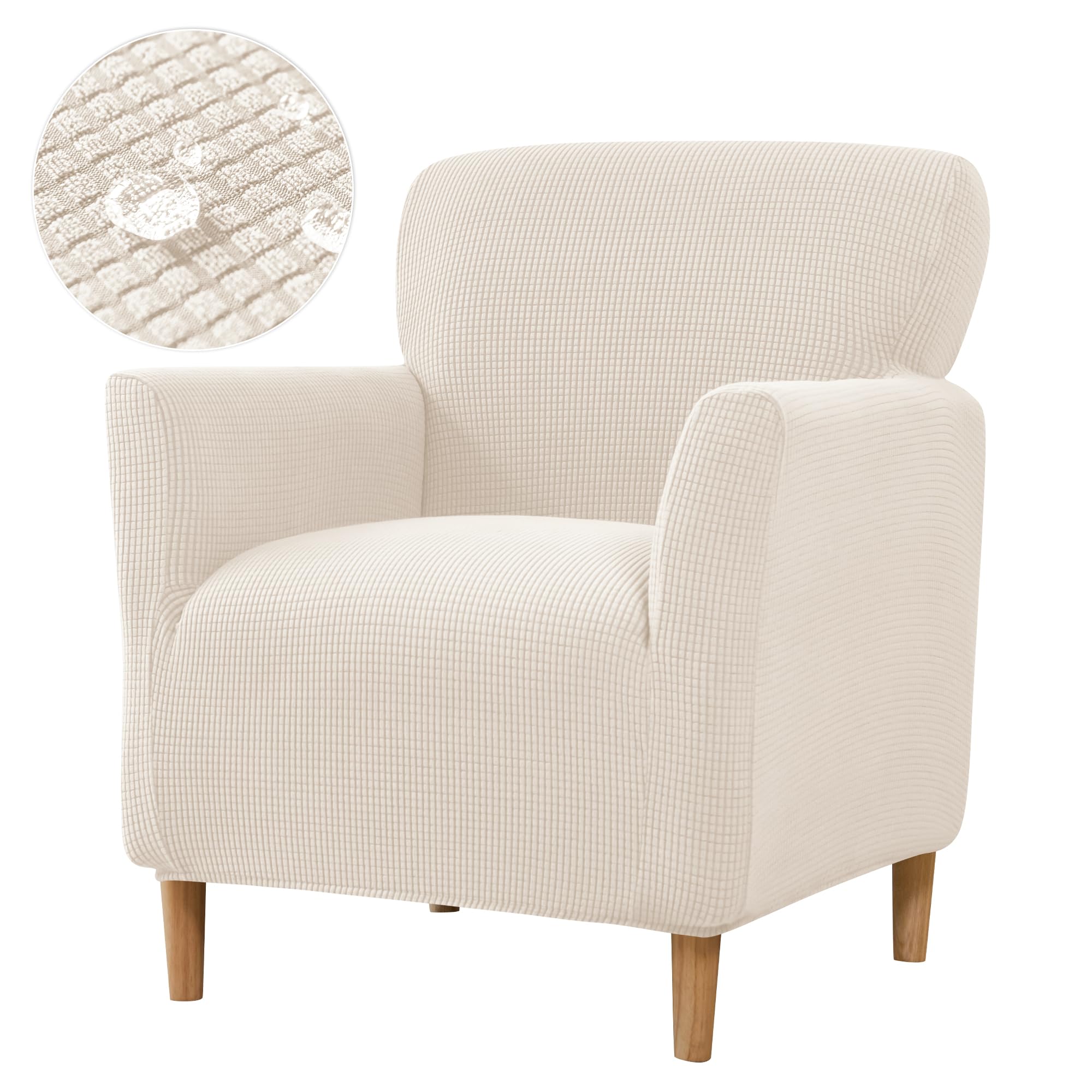 GOSTADY Jacquard Banquet Armchair Slipcovers Waterproof Chair Covers Armchair 1-Piece Stretch Chair Covers for Living Room Nonslip Outdoor Armchair CoverPets Friendly Furniture Protector,Beige