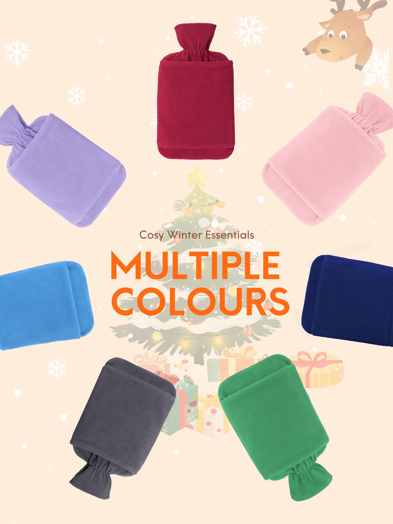 Bolsa de Agua Caliente con Funda Polar - Botella de Agua Caliente Grande de 2L Anti Fuga - Bolsa de Agua Caliente Suave con Funda de Canguro (Morado)