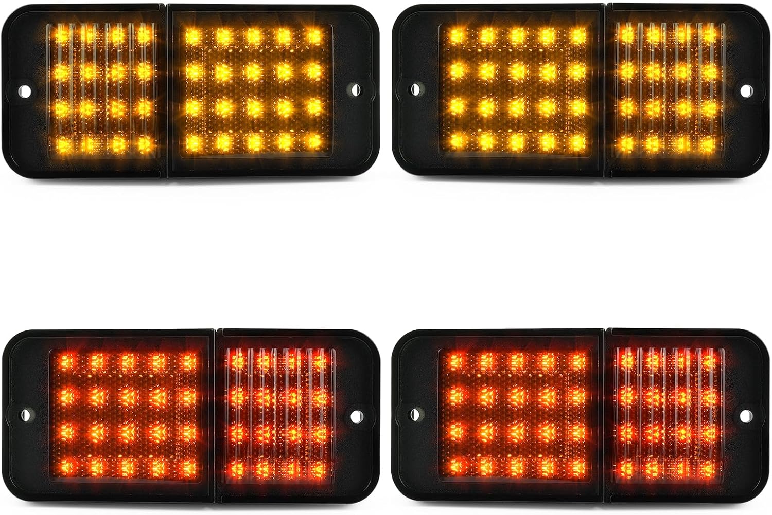 litzland LED Bumper Side Marker Lights for Chevy C10 & GMC Pickup Trucks C15 C25 C35 1968-1972 Amber Front & Red Rear Bumper Lamps, Smoked Lens 4PCS