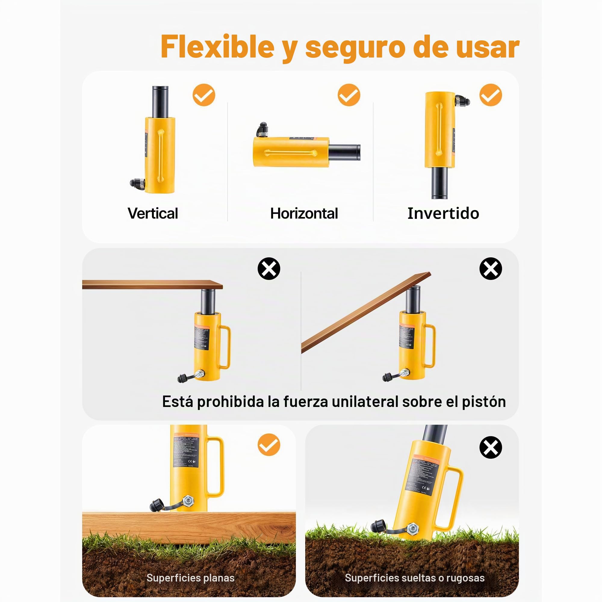 Succebuy Gato hidráulico hueco de cilindro hidráulico de 20T/44000 libras de 100 mm de émbolo para coche/furgoneta/barco/camión/caravana