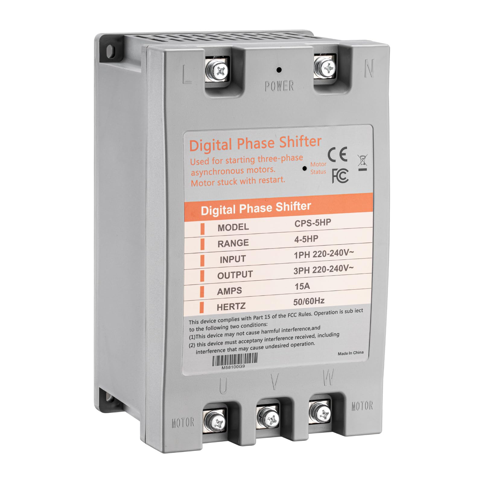 Single Phase to 3 Phase Converter，5HP 220V 3 Phase Converter，220V-240V Input/Output Digital Phase Shift for 5HP Motor