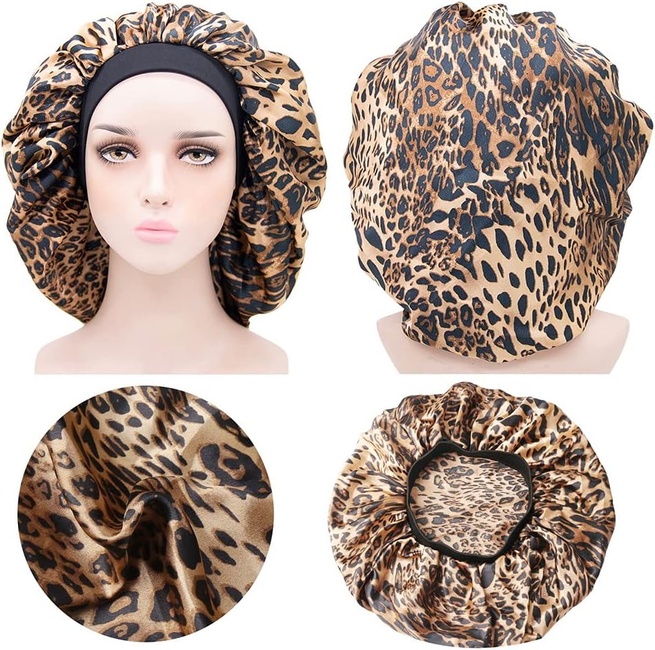 2Pcs Satin Silk Night Sleep Cap Wide Band Soft Sleep Hat