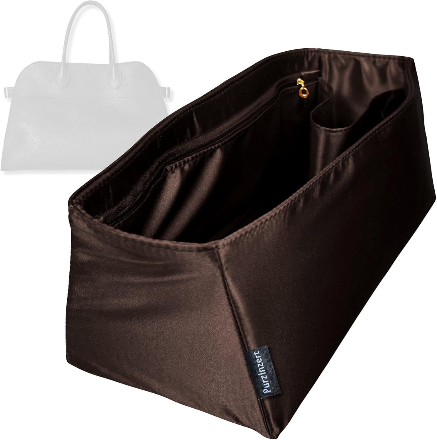 Premium Satin Silk Insert for Row Soft Margaux (Espresso, Soft Margaux 10), Lightweight Organizer, Zipper Pocket Tapered Shape