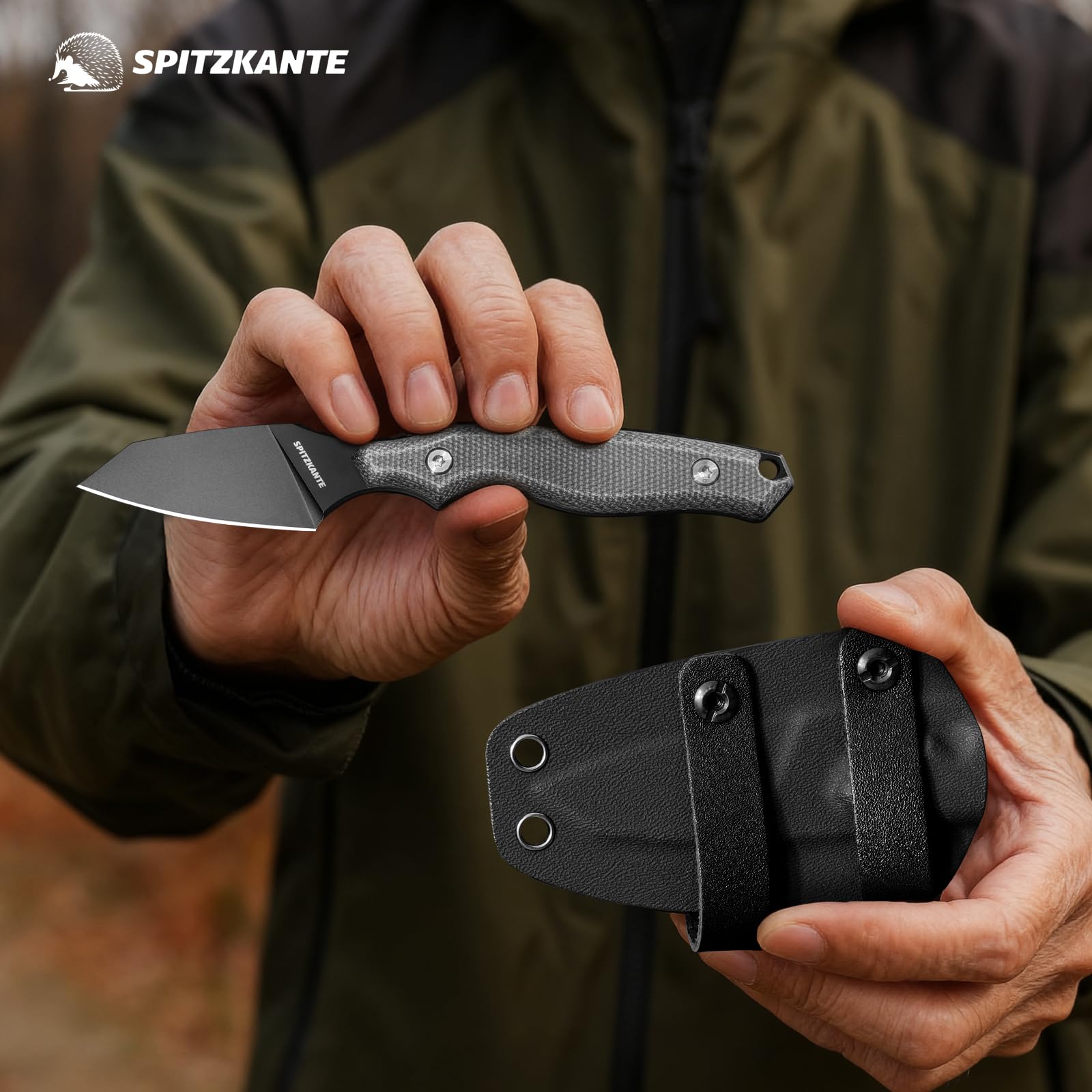 EDC couteau lame fixe, 7,2 cm lame, couteau de survie en acier 8Cr14MoV, Full-Tang, Reverse Tanto de survive avec manche en Micarta et étui Kydex pour camping