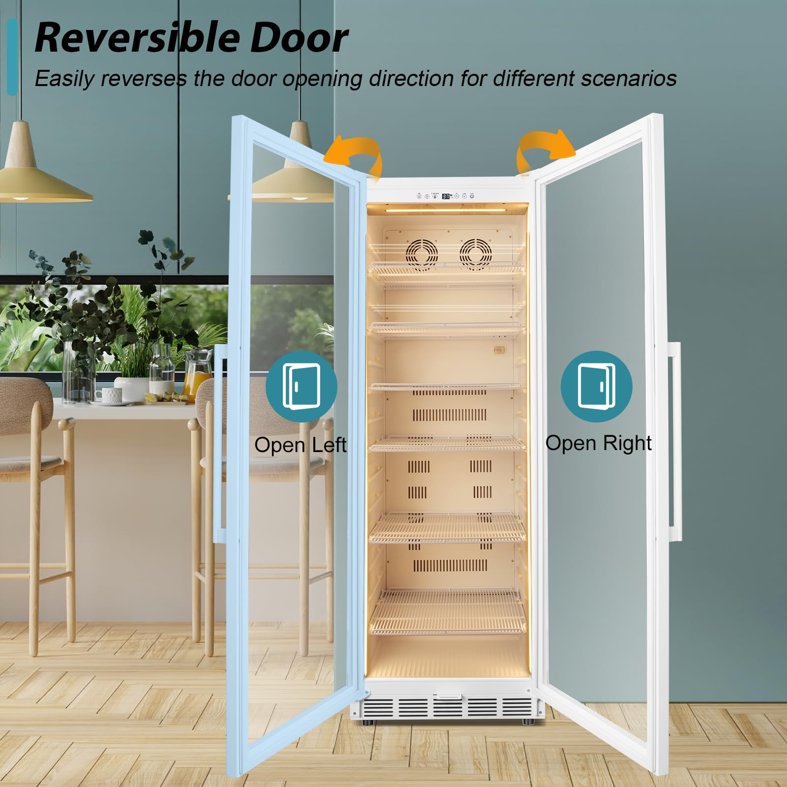 Tylza 13.8 Cu Ft Commercial Refrigerator With Glass Door Display Beverage Fridge, Upright Beverage Cooler Merchandiser, Low Noise, Fast Cooling, White on Fridge.com - View 6