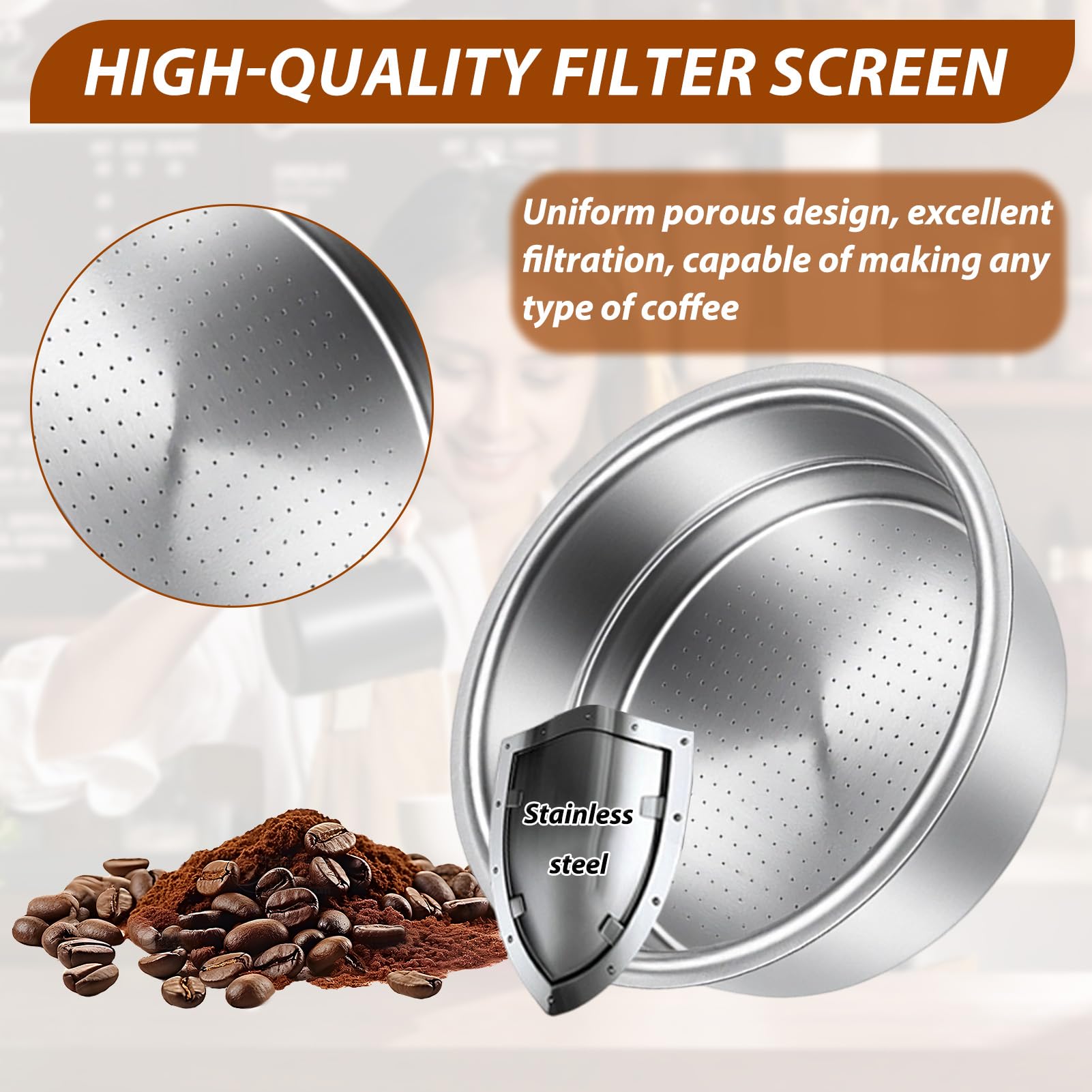 51mm Filtro de Café de Acero Inoxidable 2 Tazas Espresso Cesta Presurizada 2 Tazas Acero Inoxidable Compatible con Cecotec Ufesa Breville Repuesto con Cepillo de Limpieza - 5