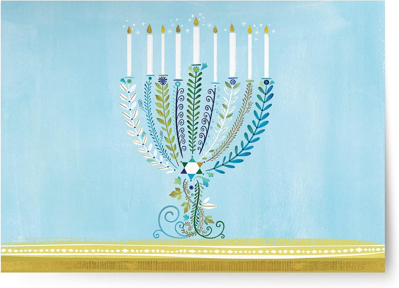 Designer Greetings Boxed Hanukkah Cards, Illustrative Lit Menorah Design (Box of 18 Foil-Embossed Cards with Envelopes),Blue/Gold,125-00921-000