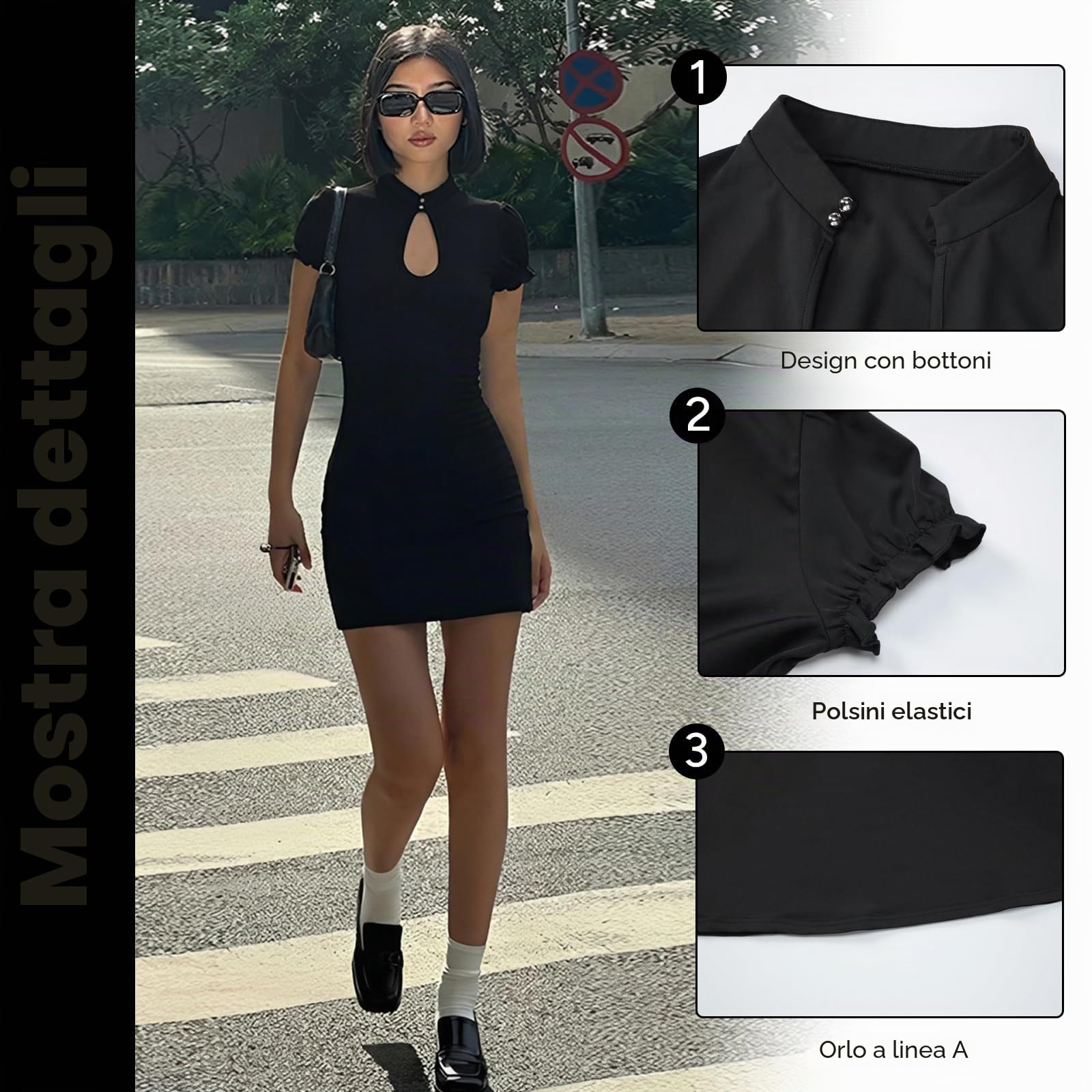 Vestito Donna Corto Sexy Bodycon Mini Abito Aderente Abiti Estivo da Sera Elegante Casual Vestiti per Cocktail Festa Discoteca Clubwear