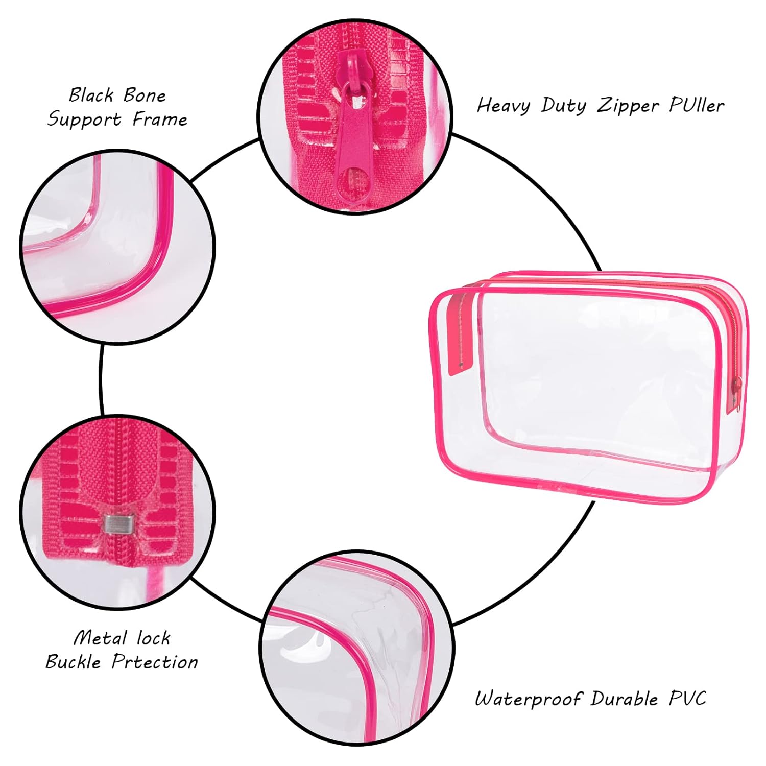 Clear Makeup Bag, 3 Pack Portable Cosmetic Travel Bag with Sturdy Zipper, TSA Approved Toiletry Bags Quart Size Makeup Bag Organizer for Women Men, Pink : Beauty & Personal Care