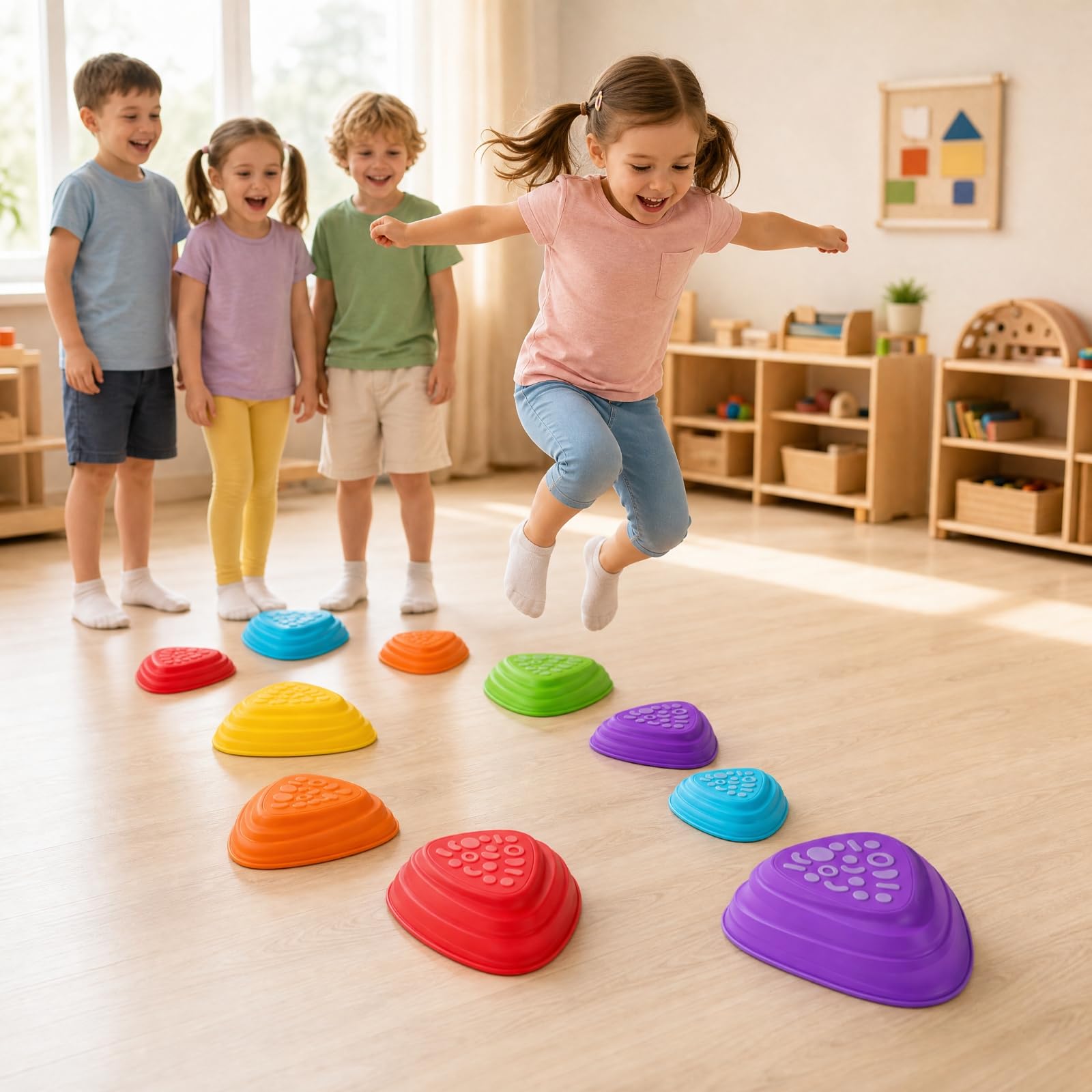 Almencla 11 Pezzi Blocchi per Percorso Ostacoli | In Plastica PP, Gioco di Equilibrio con Impilabili, Facile da Pulire, Pietre di Bilanciamento, per area giochi