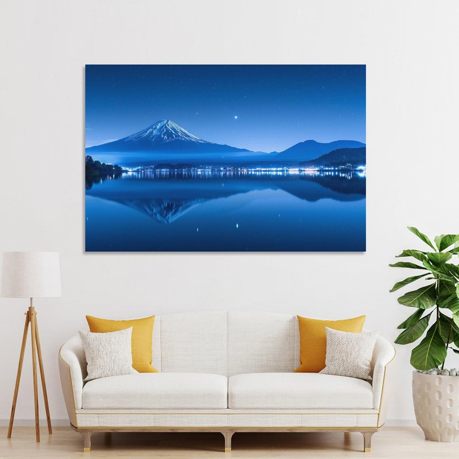 Amazon.co.jp: 絵画 夜は富士山の青い夜景 アートパネル