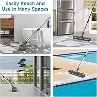 Vista 6 de Floor Scrub Brush with Long Handle Length Adjustable, 3 in 1 Heavy-Duty Stiff 90° Bristle Floor Scrubber Broom with Squeegee, Cleaning Brush for