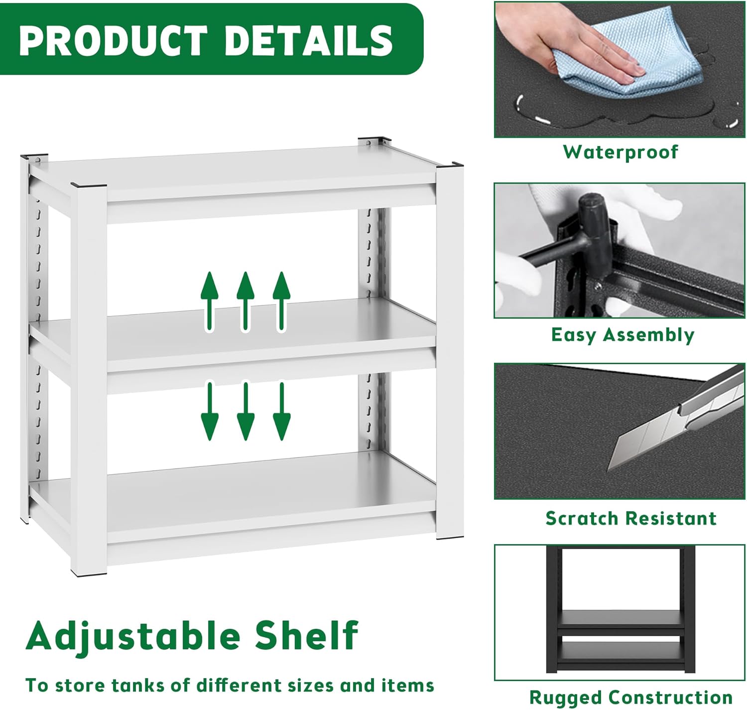20-30 Gallon Aquarium Stand Metal Frame Fish Tank Stand, Adjustable 3-Tier Fish Tank Rack Shelf for Home Office,34" L*18" W Heavy Duty 400LBS Capacity, White