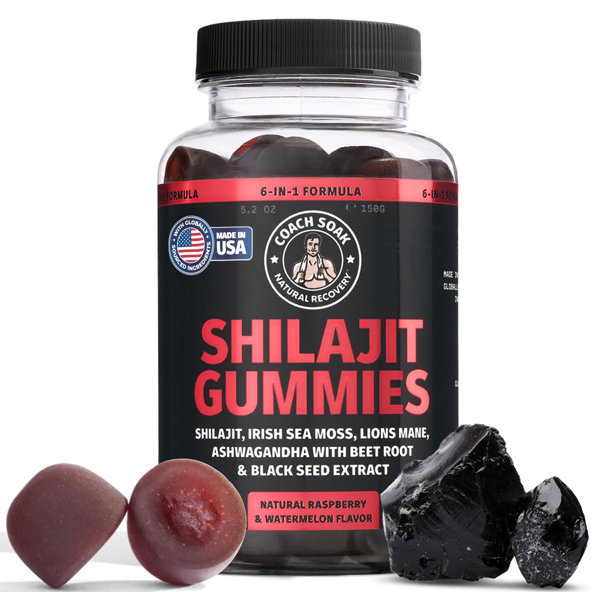 Coach Soak Shilajit Gummies Tasty Raspberry Watermelon Flavor - 60 ct — Amazon image 9