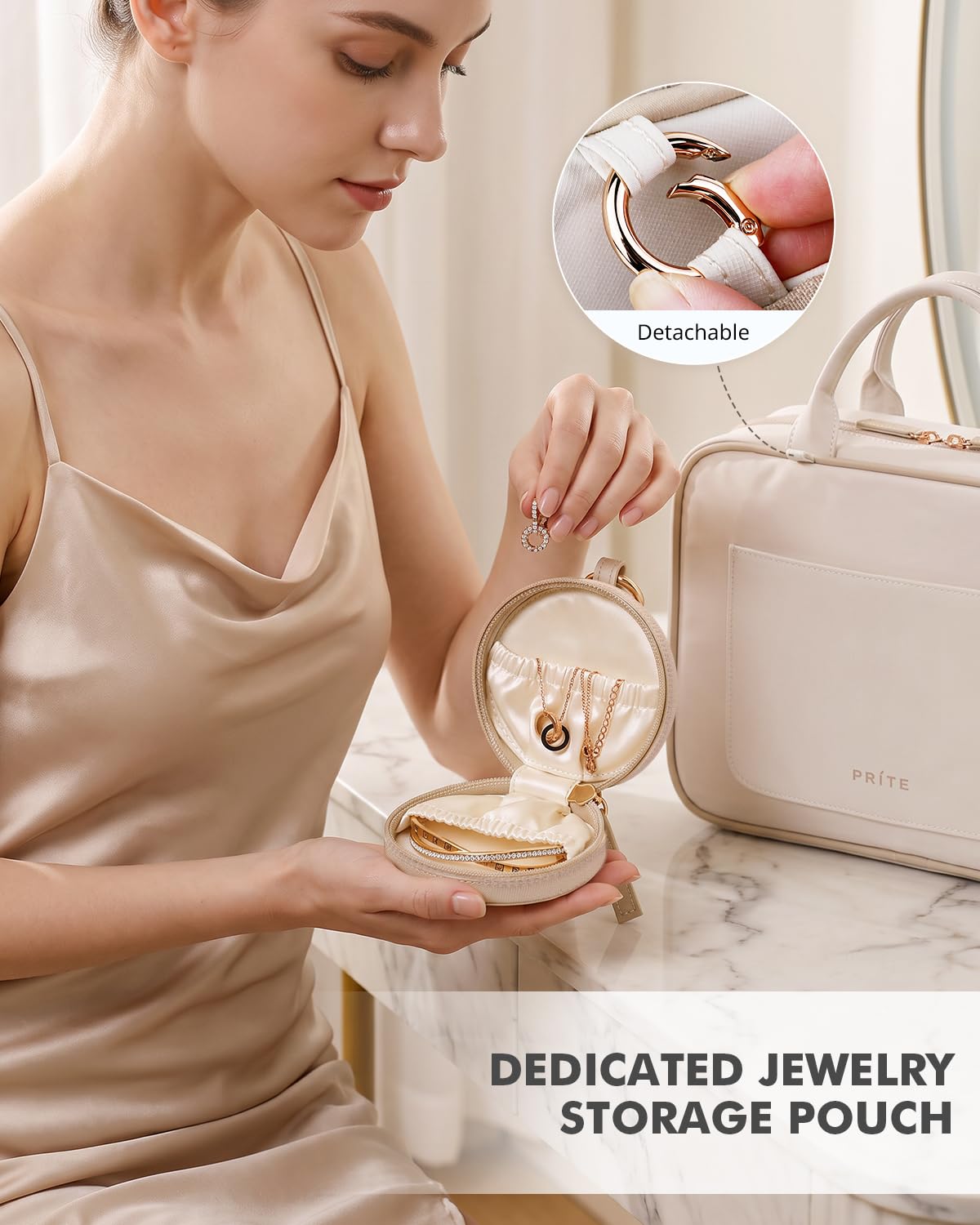 Prite Necessaire da Viaggio Sospendibile Espandibile per Donna e Uomo, L | Borsa Trucchi, Due Taglie, Pieghevole, Mini Pochette Rimovibile per Gioielli, Gancio Metallico, Resistente all’Acqua, TPU