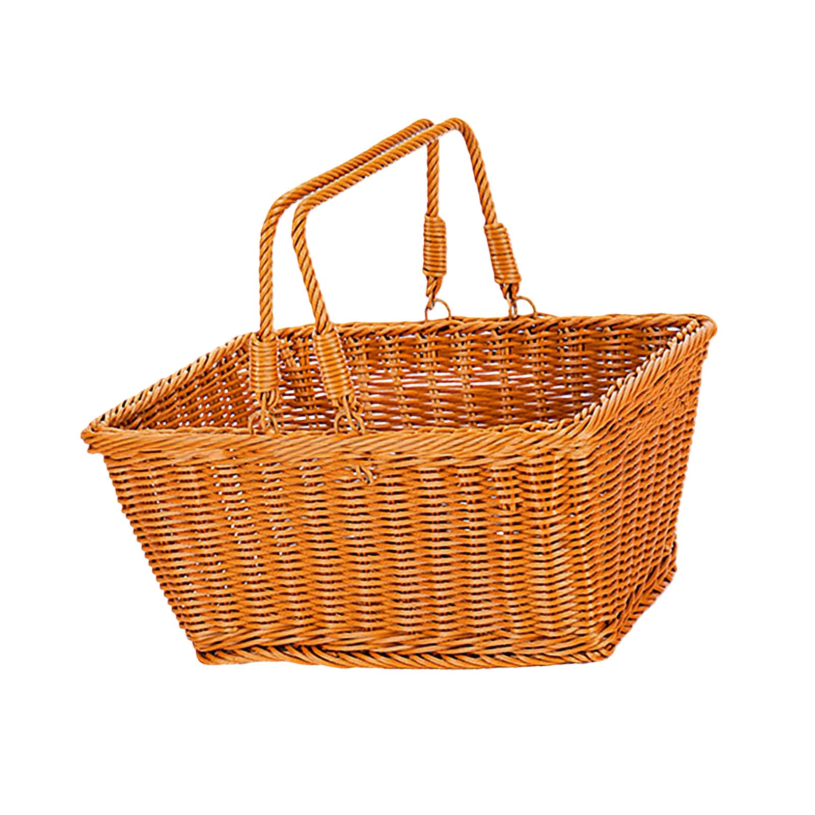 Buxuaaaa Square Stylish Rattan Look Storage Bin With Ergonomic Handle For Travel Waterproof Storage Basket