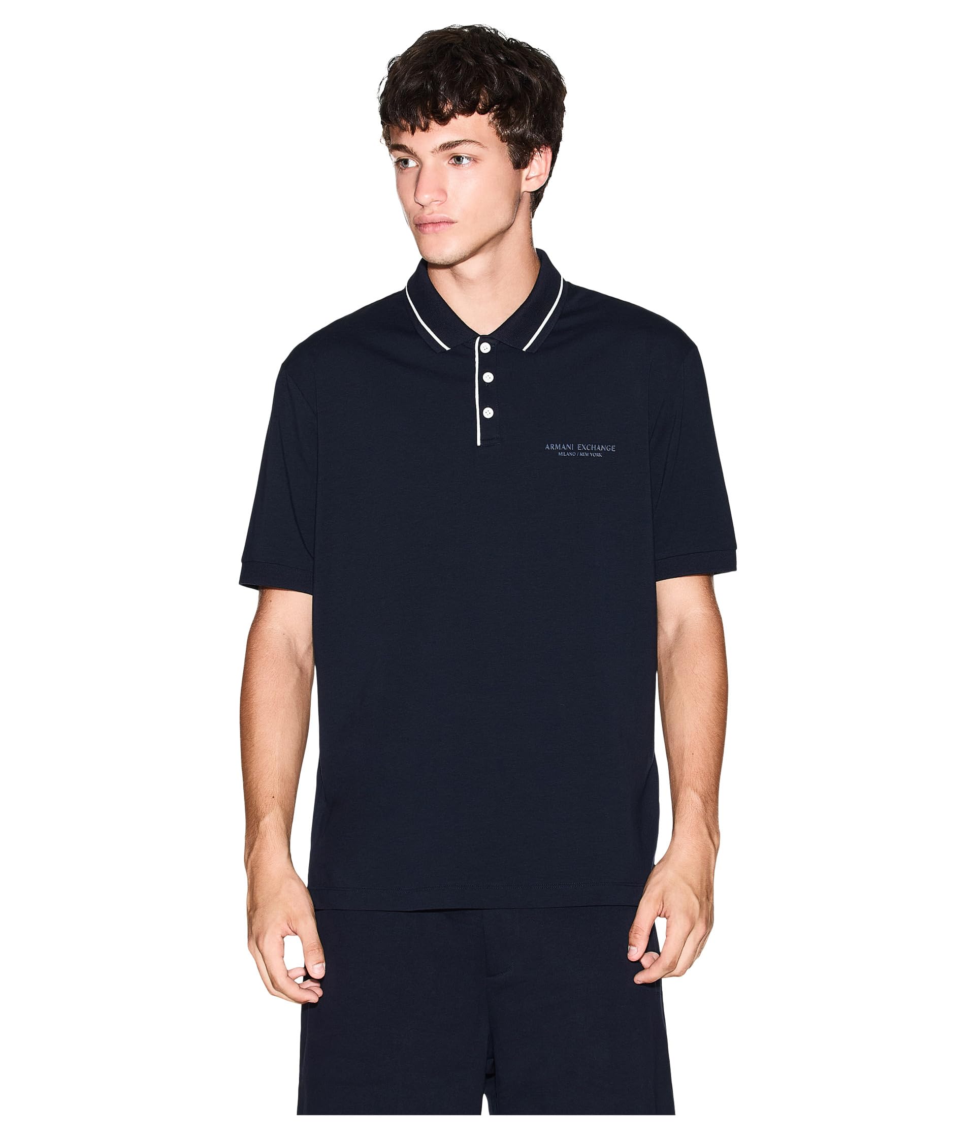 Armani Exchange Navy Blue Regular Fit Polo In Stretch Cotton Jersey