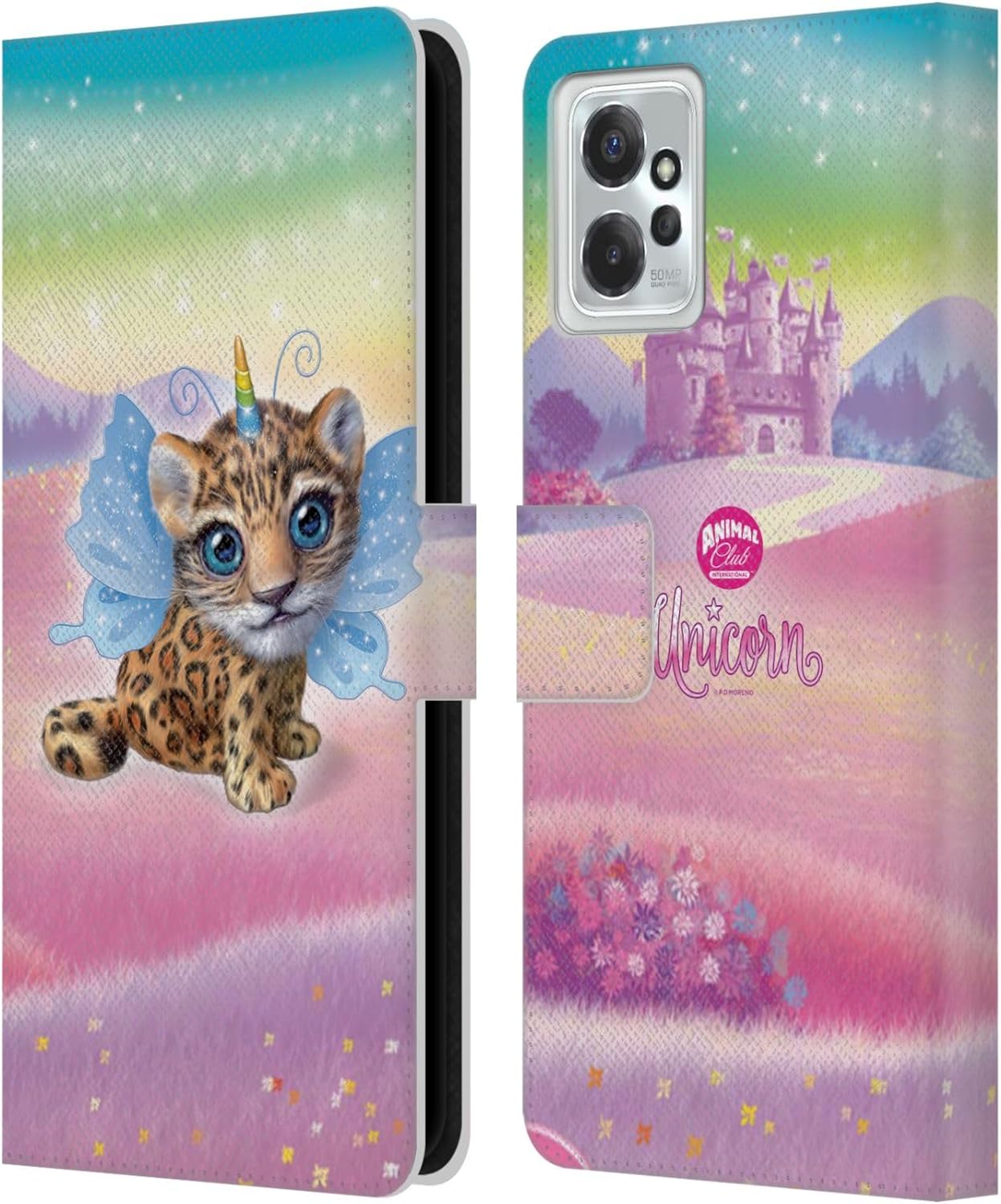 Head Case Designs Officially Licensed Animal Club International Jaguar Unicorn Pets Leather Book Wallet Case Cover Compatible with Motorola Moto G Power (2023)