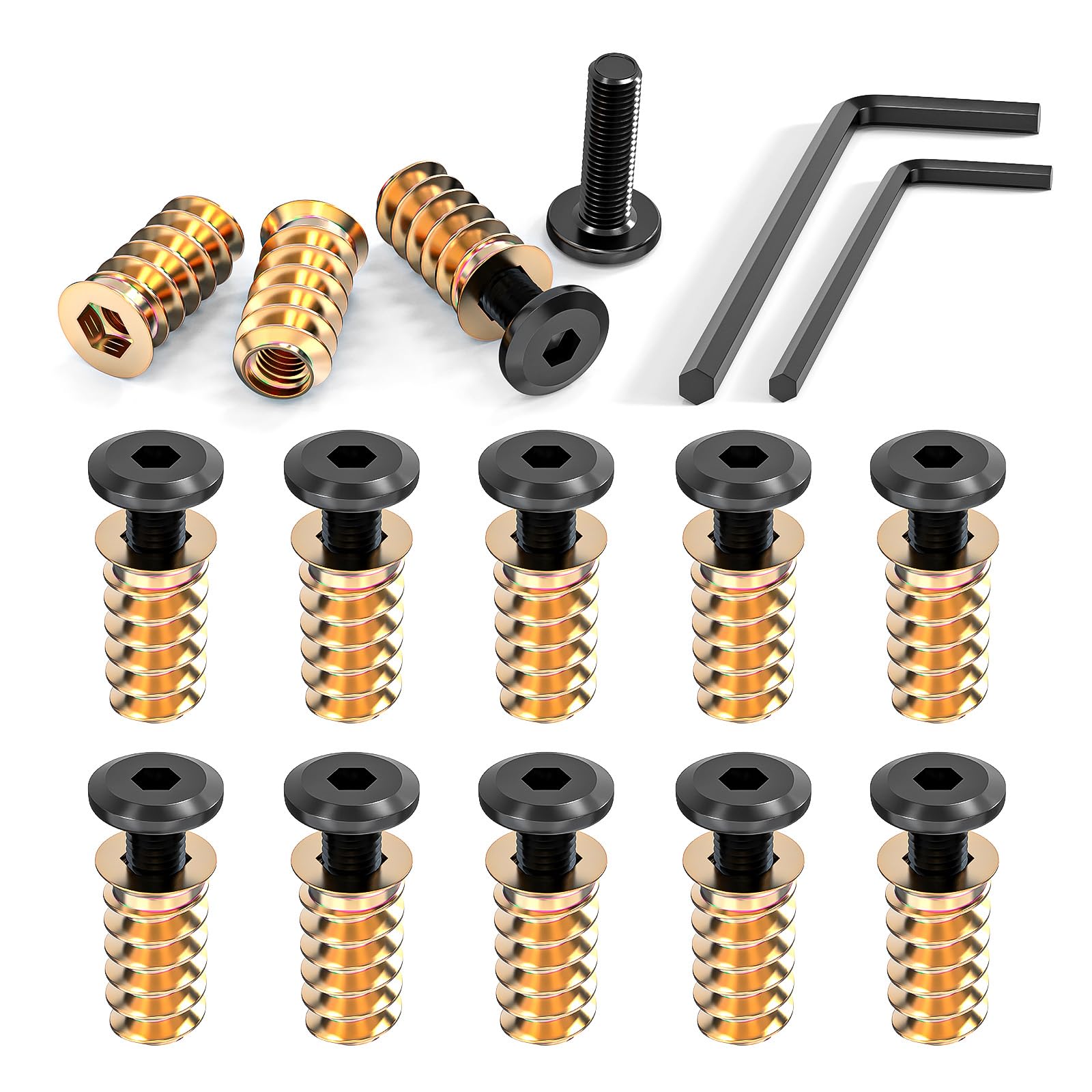 Wavanta 10Pcs M6 x 20mm Furniture Screw Nut Threaded Wood Inserts Bolt Fastener Connector Hex Socket Drive M6 x 15mm Screw-in Nuts with Wrenches — image 1