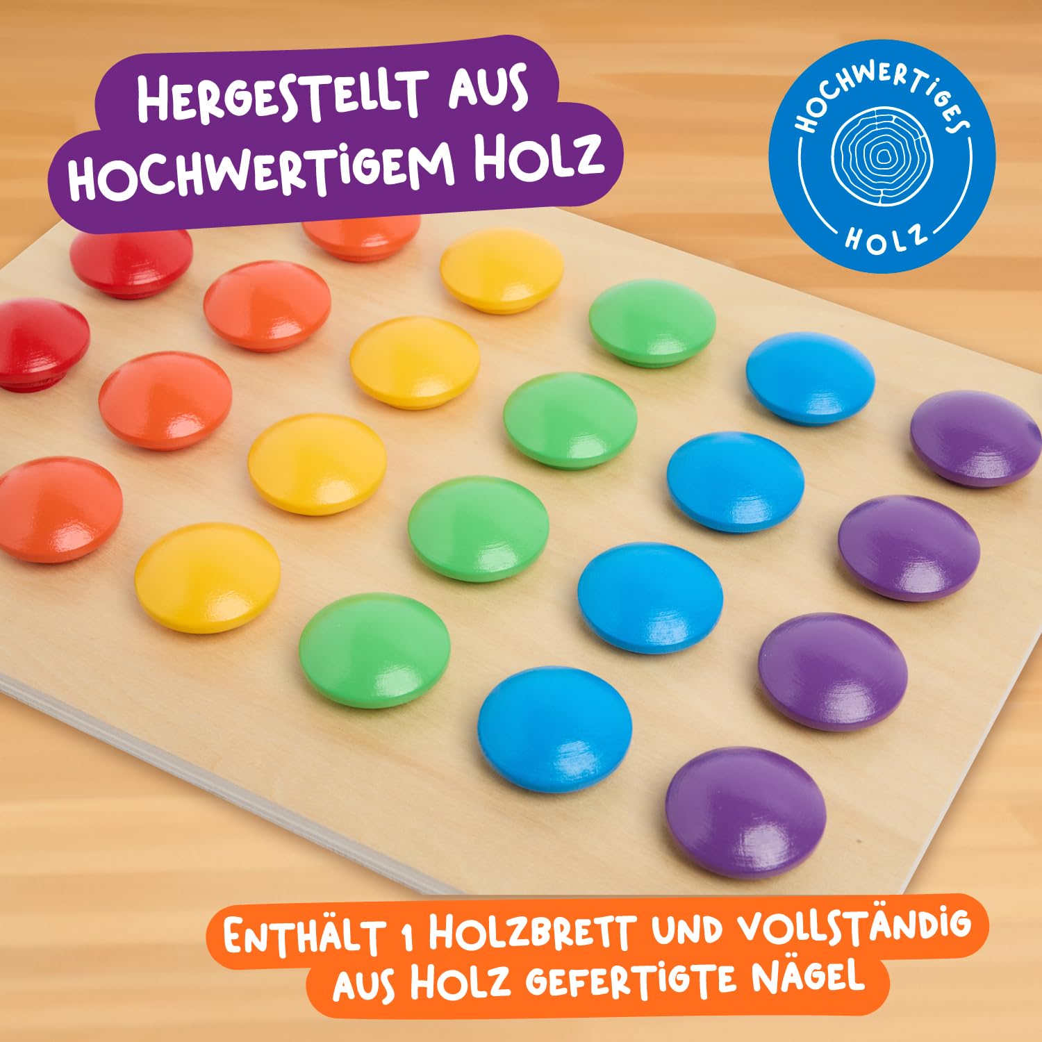 Nene Toys Holz-Steckspiel für Kleinkinder ab 2 Jahren – Mosaik-Steckspiel für Kinder 2–3 Jahre – Montessori Spielzeug mit Holzsteckern & Zuordnungskarten – Lernspiel für Jungen & Mädchen