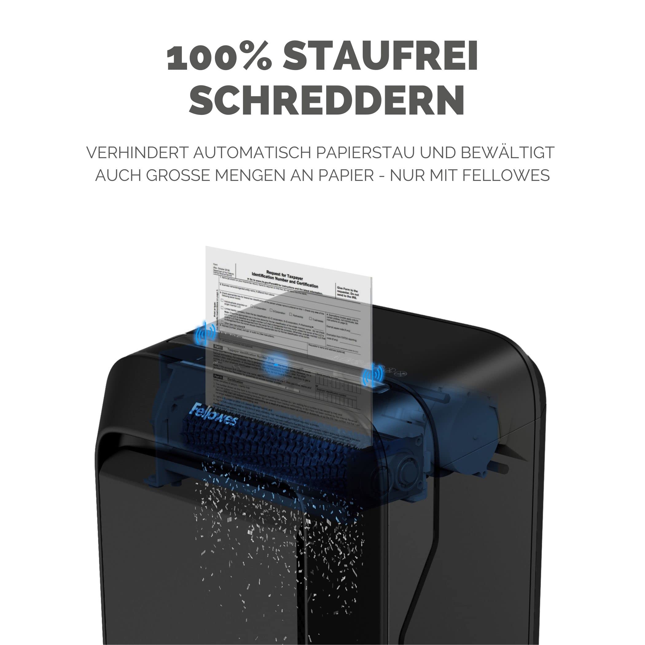 Fellowes 16 Blatt Aktenvernichter Partikelschnitt (P4), Papierschredder für Büro, Homeoffice, Powershred LX210, Schredder mit 23L Papierkorb, 100% staufrei, Safesense, Füllstandsanzeige, schwarz | Partikel 4 x 12 mm, 16 Blatt, schwarz