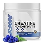 RAW Nutrition Creatine Monohydrate Powder, Blue Raspberry (30 Servings) - Micronized Creatine Monohydrate Supplement for Workout Performance, Build Muscle & Strength - Creatine Powder for Men & Women