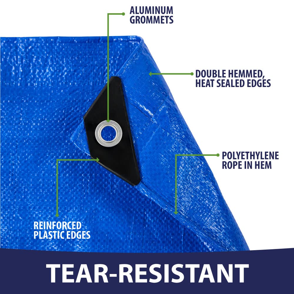 RUGGED RHINO Kneeling Pad and All-Weather Protection Tarp, Kneeling Pad Resists Water in Black Color, Tarp is Multipurpose High Durability 6’ x 8’ in Blue Color, 2 Item Bundle