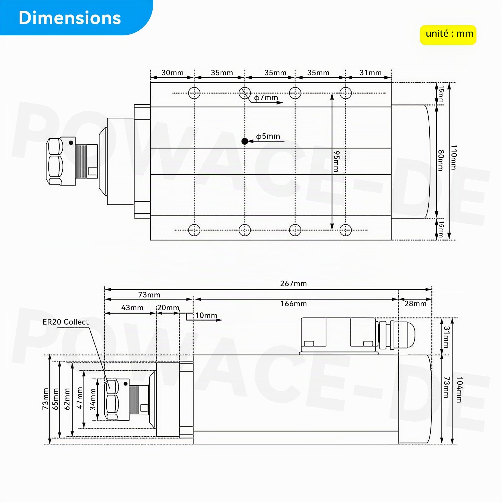 RATTMMOTOR Moteur de broche CNC 2,2 kW - 220 V - 24 000 tr/min - 400 Hz - Refroidissement par air - Broche CNC - Pour machine à graver CNC